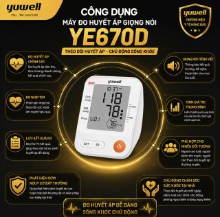 Máy đo huyết áp điện tử bắp tay Yuwell YE670D có giọng nói
