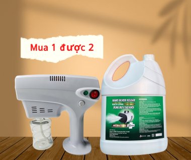 Combo Súng Phun Khói Khử Mùi Khử Khuẩn Đa Năng Có Đèn LED Blue Macgic, Nano Xclear 5L
