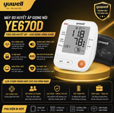 Máy đo huyết áp điện tử bắp tay Yuwell YE670D có giọng nói