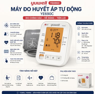Máy Đo Huyết Áp Tự Động Yuwell YE690C Chính Hãng