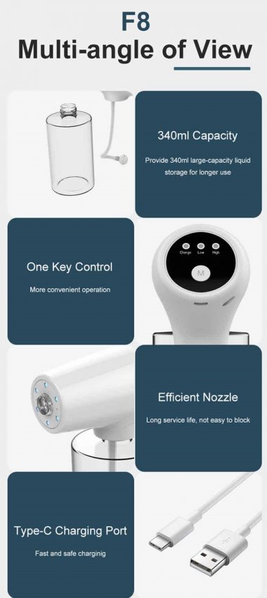 Máy khử khuẩn cầm tay Nano Mist Gray Gun F8