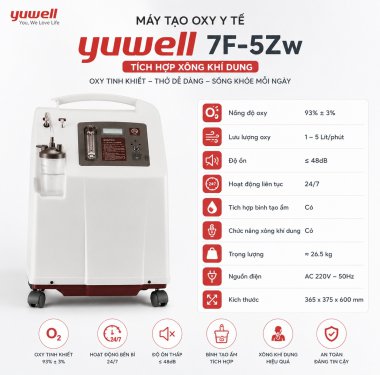 Máy Tạo Oxy Yuwell 7F-5ZW Chính Hãng – Tích Hợp Xông Khí Dung, Oxy Tinh Khiết 93% ±3%